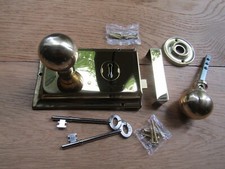 vintage retro POLISHED BRASS door rim knob handle & steel Brass rim lock set