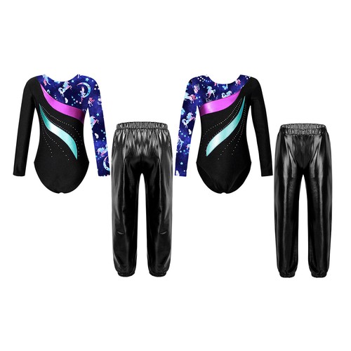 Kids Girl's Jumpsuits And Trousers Competition Bodysuit Sets Gymnastics Outfits - Picture 31 of 131