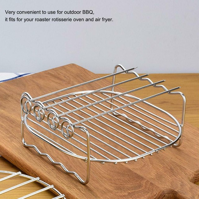 1 PCS Stainless Steel Double Layer BBQ Grill Rack With 4 Skewers For