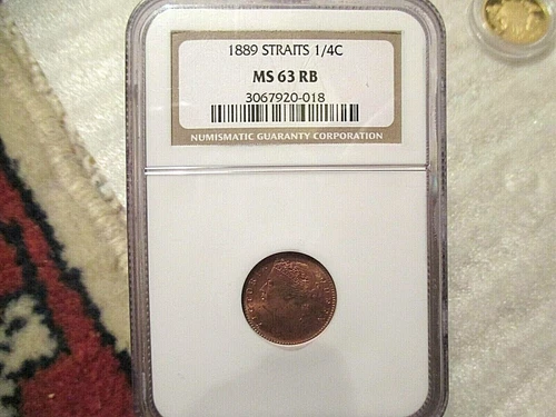 STRAITS SETTLEMENTS 1/4 CENT -  NGC MS63 RB  