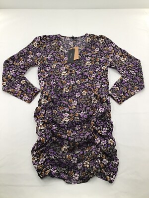 NWT Vero Moda Isa Floral Print Long Sleeve Mini Dress Size Small Black & Purple