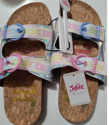 Girls Sandals Justice Size 4 Slip On Footbed Shoes