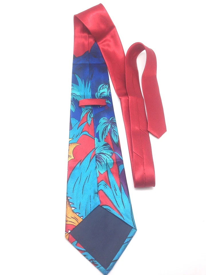 Para Hombres Vestido Corbata Cuello Informal Divertido Rojo Hawaiano Dragón Palma Tiburón Dinosaurio Isla R Foto 2 de 4