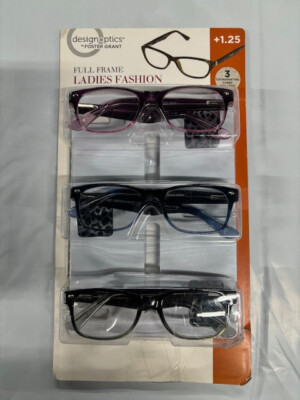 Design Optics by Foster Grant Women's Fashion Full Frame  Glasses 3PK+1.25 O/BOX