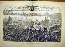 Original Old Antique Print Belgium Brussels Fete Historical Procession 1880