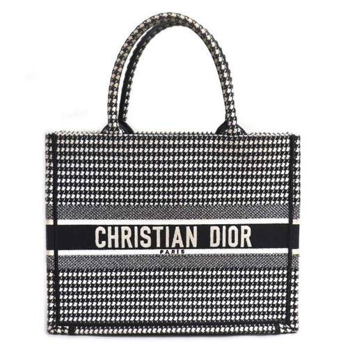 Dior Book Tote Medium Bag White black M1296ZTQT_M911 Houndstooth Used KOER-0
