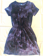 Old Navy Women's Size S Black/Gray Tie Dye T-Shirt Dress Crew Neck Short Sleeve