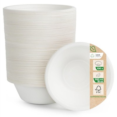 Suppenschalen Einweg 500ml aus Zuckerrohr  100 Stück Ökologische Suppenteller...