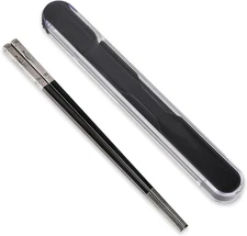 1 Pair Metal Chopsticks Reusable, Travel Stainless Steel Chopsticks with Case, L