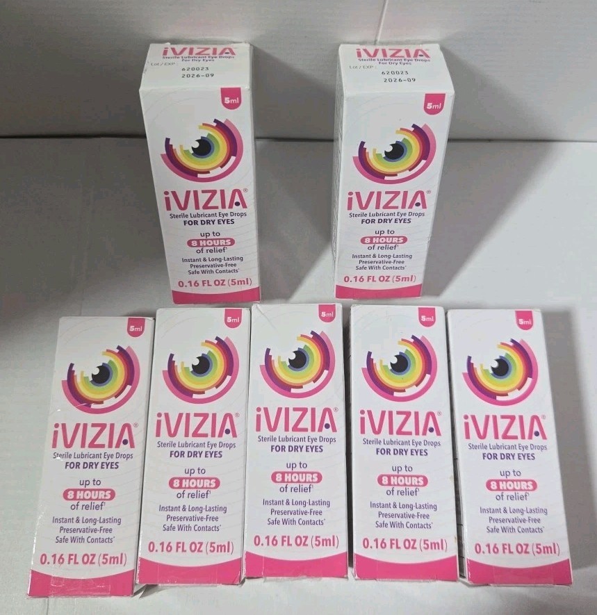 7 X Ivizia Sterile Lubricant Eye Drops For Dry Eyes,5mL Exp 9/26