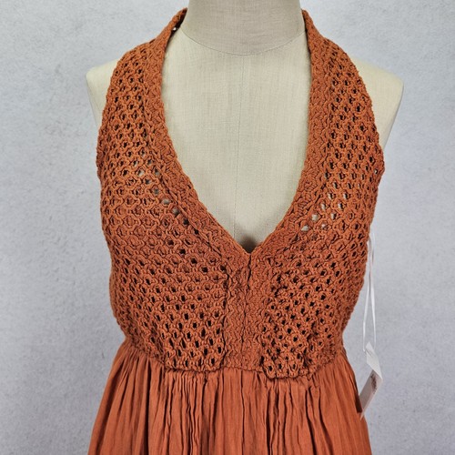 Amore Maxi Crochet Halter Neck Tiered Ruffle Dress Sz M Brown Resort Made Italy - Picture 4 of 11