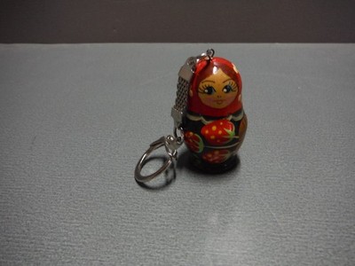 Russian Handpainted Doll Matryoshka Old & Unique Key Chain Wood 1.5''in