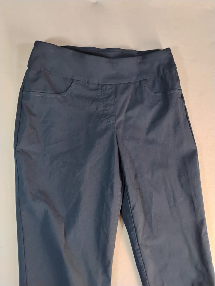 Hearts of Palm Womens Pants 12 Blue Cropped Capri Solid Pull On Flat Front - Image 2 of 4