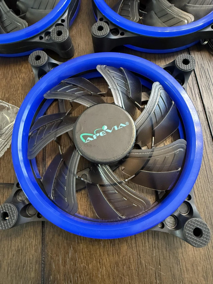Apevia Blue LED PC Case Fans 3 Pack Molex 4 Pin Computer Case Cooling Set - Image 2 of 4