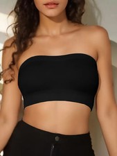 NEW LADIES PLAIN BOOB TUBE STRAPLESS BANDEAU ELASTIC STRETCH VEST BRA CROP TOP