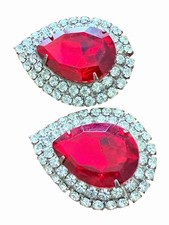 Musi Large Red Color Rhinestones Jeweled Shoe Clips Vintage Set Signed