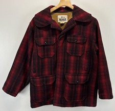 VTG Woolrich Men Wool Cruiser Jacket Red Plaid Mackinaw Made In USA 60 s Coat 40