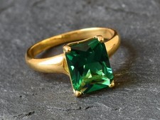 3.10 Ct Emerald Cut Natural Emerald Wedding Ring 14K Yellow Gold