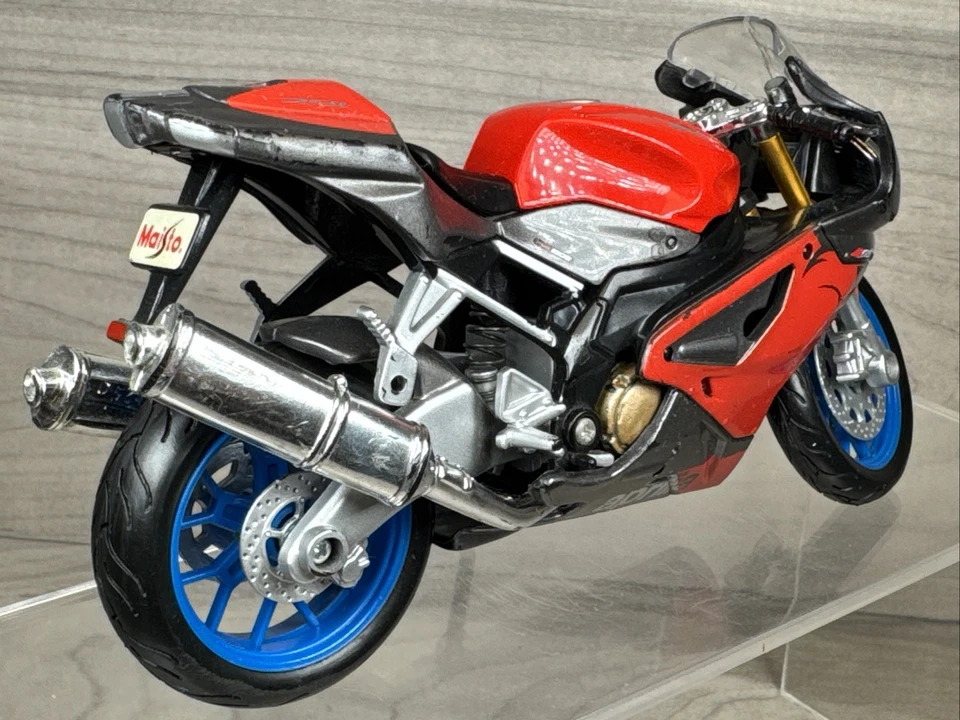 Maisto Diecast APRILLA RSV4 1000 Modelo Moto Rojo Gris y Azul Ruedas Foto 3 de 4
