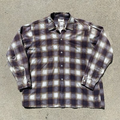 Vintage 50s 60s Arrow Shadow Plaid Cotton Flannel 17.5 XL Contour Tailored