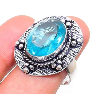 Swiss Blue Topaz 925 Sterling Silver Gemstone Antique Jewelry Ring