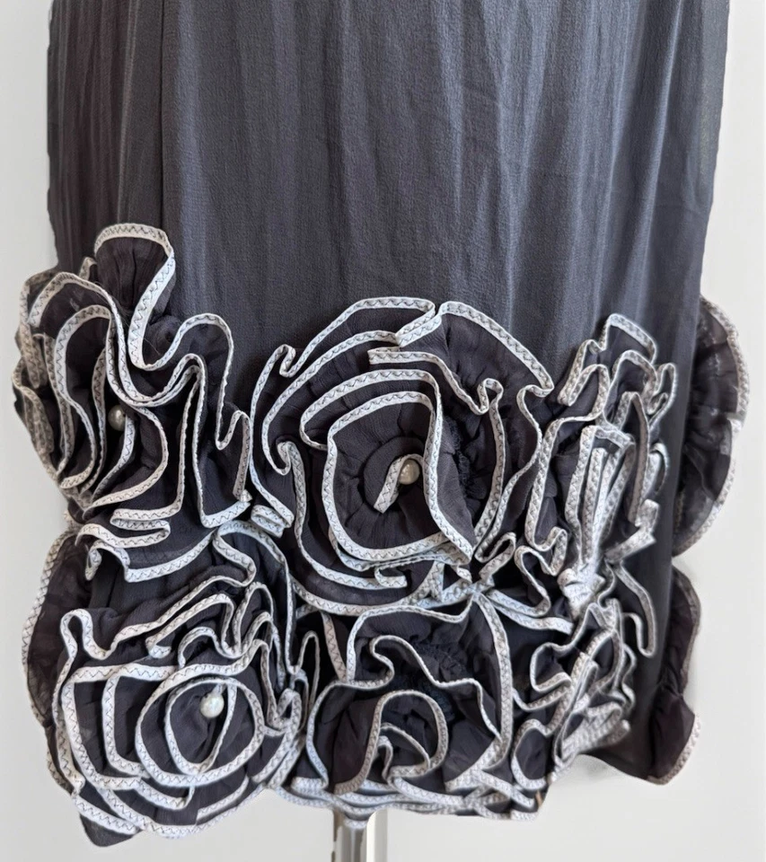 Yoana Baraschi Grey Silk Braided Shoulder Strap Floral Flower Mod Shift Dress 6 - Image 4 of 4