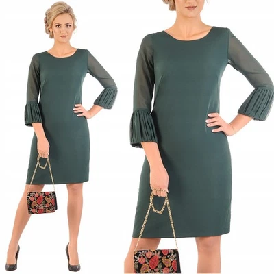 Carla Moreno Emma Chiffon Midikleid 3/4 Ärmel Schleife Größen 38–56 - Bild 1 von 4