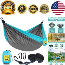 Camping Hammock Double  Single Portable Hammocks with 2 Tree Straps and Atta...