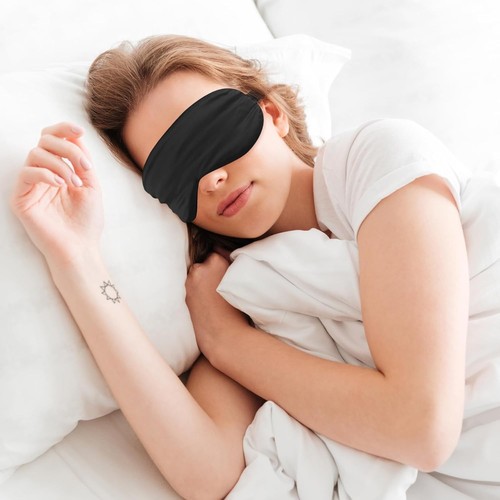2er Pack Schlafmaske Seide Augenbedeckung zum Schlafen, weicher Satin schwarz - Bild 4 von 8