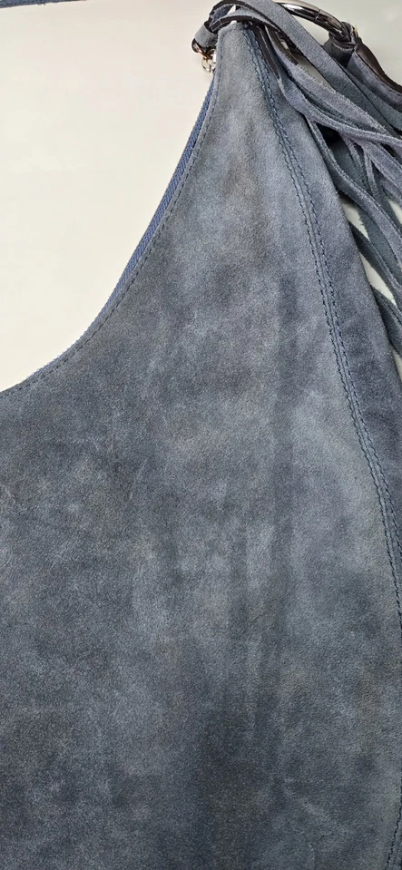 Bolso de hombro holgado Michael Kors grande Rhea envejecido cartera flecos azul gamuza Foto 4 de 4