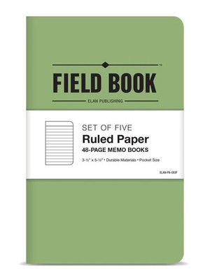 Field Notebook/Pocket Journal - 3.5''x5.5'' - Green - Lined Memo Book - Pack of 5