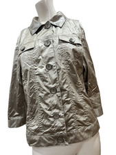 Chico s Gold Sand Crinkle 3/4 Sleeve Jacket 2 L/12 NWT