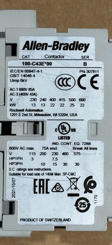 Contactor Allen-Bradley 100S-C43EJ32C / 100-C43E*00 / 100-S 75 Amp 600 Voltios 24 V - Imagen 2 de 8