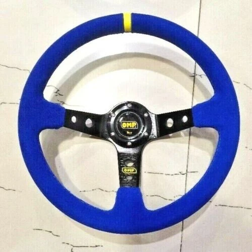 350mm Blue Suede Leather Deep Dish Racing Steering Wheel Fit MOMO Hub OMP hub - Image 4 of 4