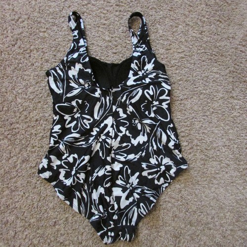 Hurley Large Black White Floral One Piece Swimsuit Pad Bra Cups Wider Straps - Picture 2 of 2