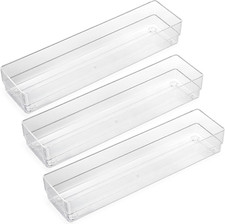 Clear Drawer Organizers, 12  X 3  X 2  , Set of 3, Drawer Organizer Trays for Des