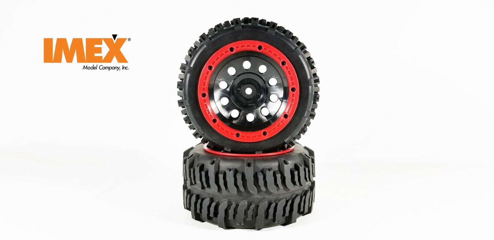 IMEX RC 1/5th Swamp Dawg Tires w/ Rear Pluto Beadlock Rims (Black/Red)(1 Pair)