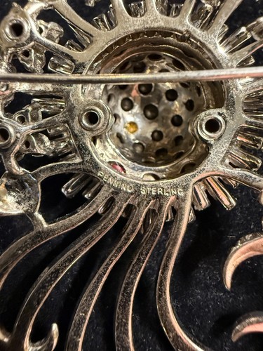 PENNINO Sterling Silber Rosa & Kristall Strass Art Deco Sunburst Floral Pin - Bild 5 von 8