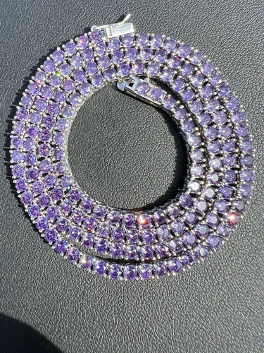 Tennis Chain 3mm Real 925 Sterling Silver Purple Simulated Amethyst CZ Necklace image 11