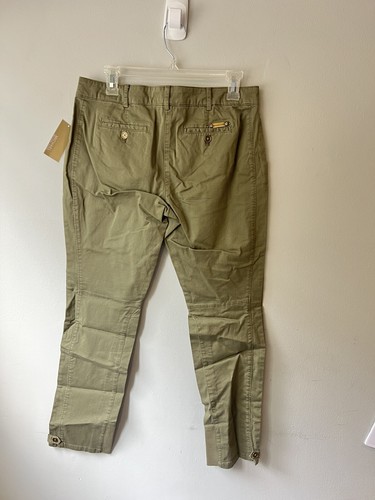 NWT MICHAEL KORS Safari Green Skinny Lightweight Pants Cotton/Spandex Size 8 - Picture 2 of 9