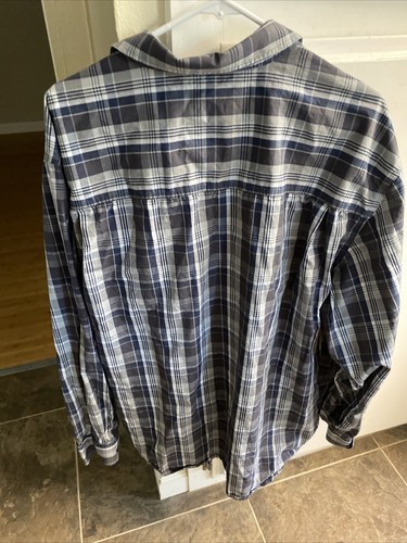 American Worker Mens Long Sleeve Plaid Button up Shirt 2XL Blue/Gray - Picture 3 of 8