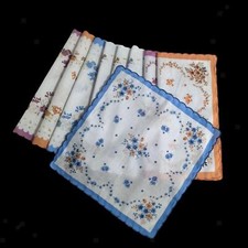 9Pcs Frauen Baumwolle Taschent&uuml;cher Hanky Wellenf&ouml;rmige Rand Damen