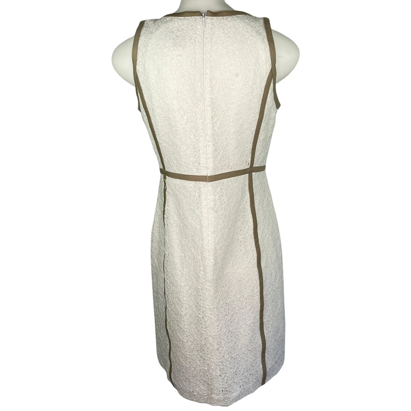 Abito donna Michael Kors bianco floreale pizzo marrone orlo tubino taglia 8P Petites