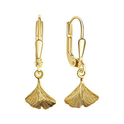 Ohrschmuck Ohrhänger 333 Gold gelb glanz poliert Motiv Blatt Ginkgo 8 Karat V