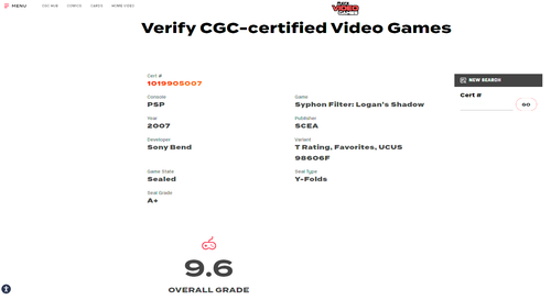 2007 Syphon Filter: Logan's Shadow Sony PSP Graded Game CGC 9.6 SEALED A+ MINT - Picture 3 of 3