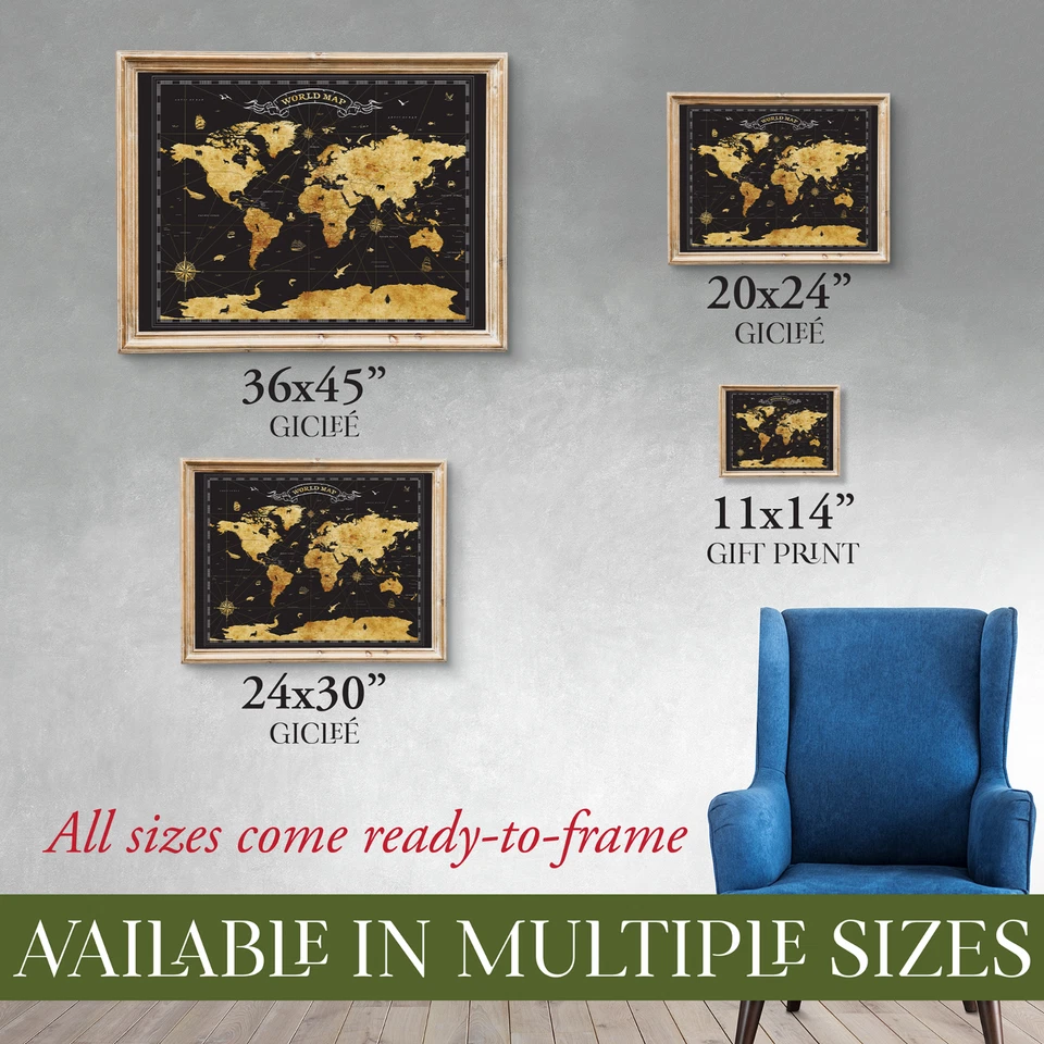 World Map Pinboard Wall Art Travel Tracker Board, Black and Gold - Image 4 of 4