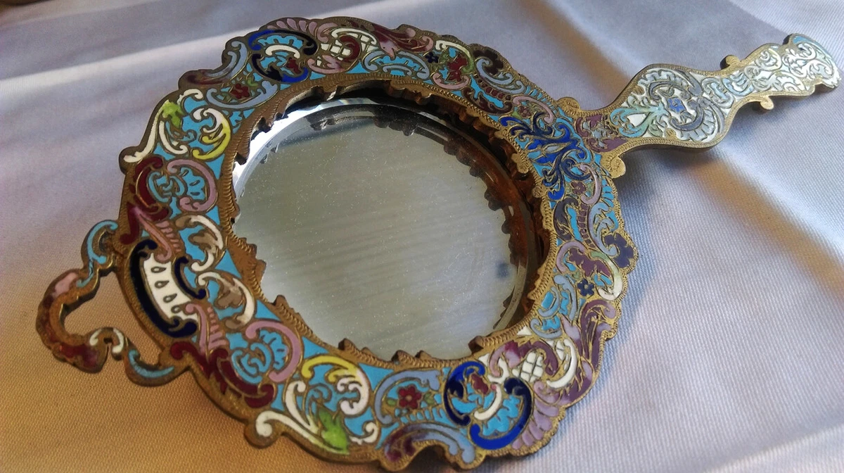 Petit Miroir Face-à-main Miniature XIXe Pour Poupée - Métal Argenté - Collection
