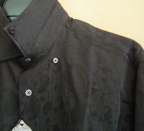 NWT $125 LUCHIANO VISCONTI Size L BLACK TONAL PAISLEY SHIRT 4388 Cotton Blend - Picture 3 of 6