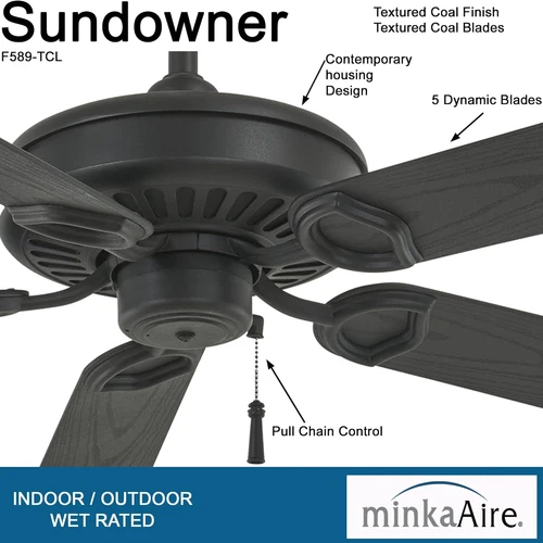 F589-TCL Sundowner 54" Outdoor Ceiling Fan - Textured Coal Finish - Picture 2 of 9