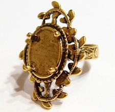 6 - 14x10mm Antique Gold Victorian Deco Loop  Leaves Adjustable Ring Settings